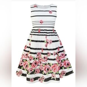 Sunny Fashion Floral Striped Girls Dress, 100% Cotton, Size 9/10, NWT